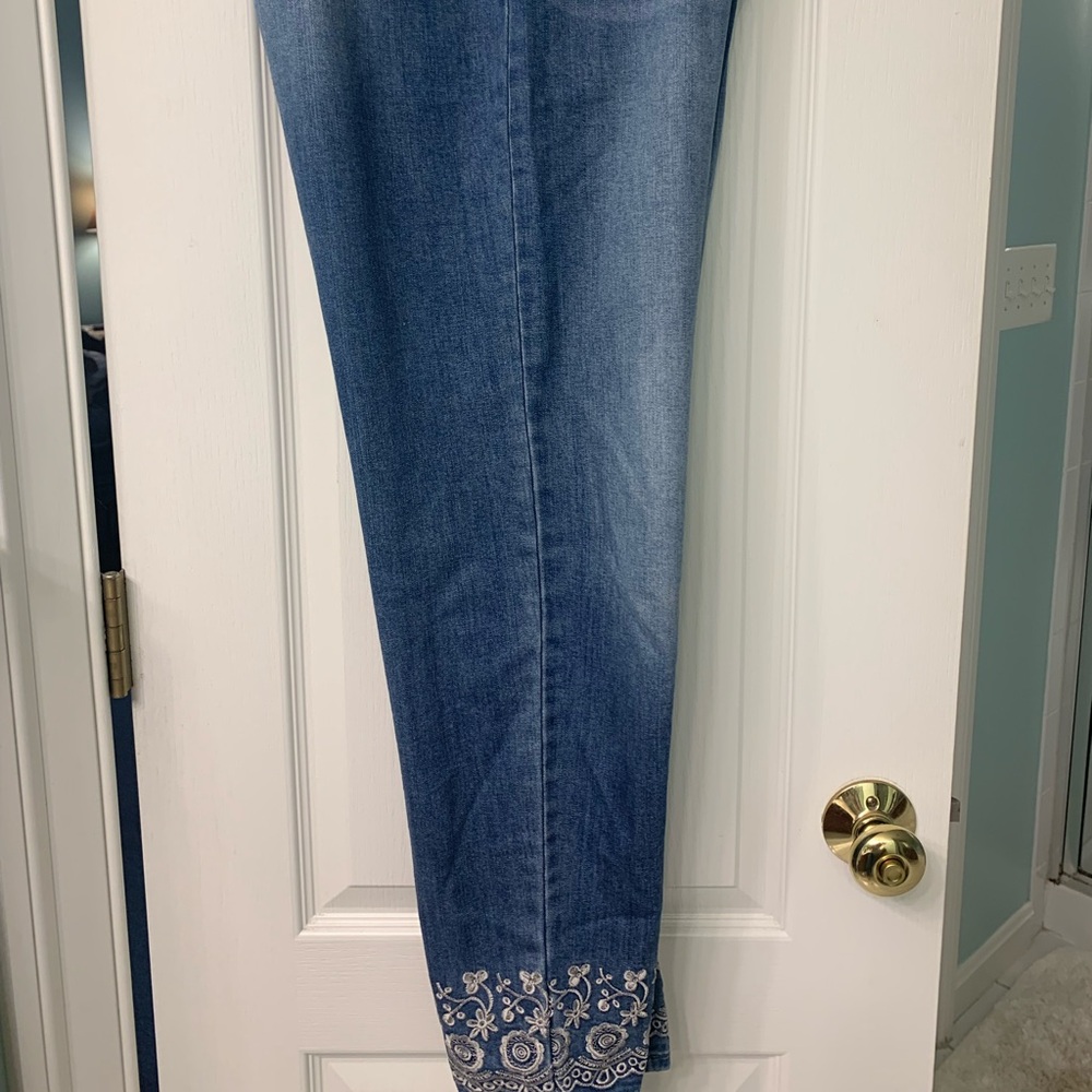 Comfortable straight leg jeans with ankle embellishments